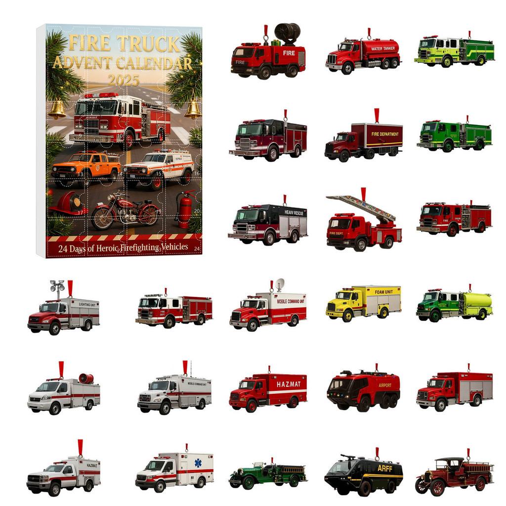 Julräddningsfordon Nedräkningskalender Akryl Julgransprydnad Med 24 Överraskningstillbehör För Julklappsutbyte