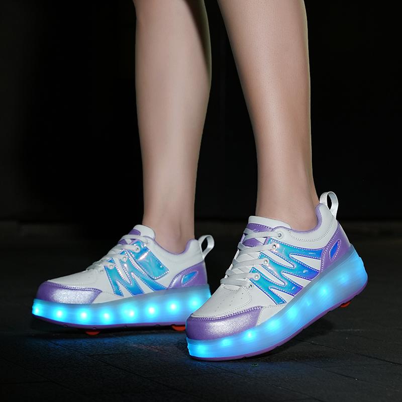 Kids Sneakers Led Light Shoes Children's Boys Girls USB Charging Glowing Sport Wheels Outdoor Parkour Roller Skate Shoes