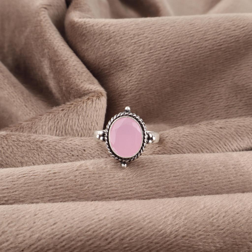 Rose Chalcedony Gemstone Jewelry, 925 Sterling Silver Ring Jewelry, Handmade Gorgeous Ring Gift For Women