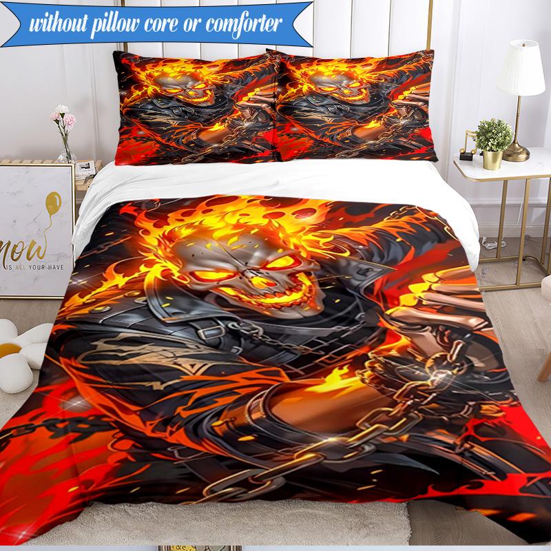 3PCS Ghost-Rider On Fire Bedding Set,Including 1pc Duvet Cover And 2pcs Pillowcases Perfect for Bedroom, Dormitory, Fan Christmas gift