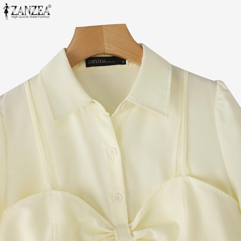 ZANZEA Women Turn Down Collar Summer Short Sleeve Blouse