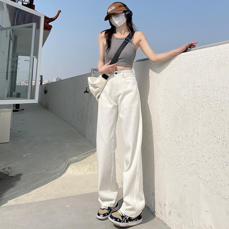

Wide-Leg White High-Waisted Jeans for Women - Floor-Length, Loose Fit, Spring/Autumn 2026 Trendy Style M