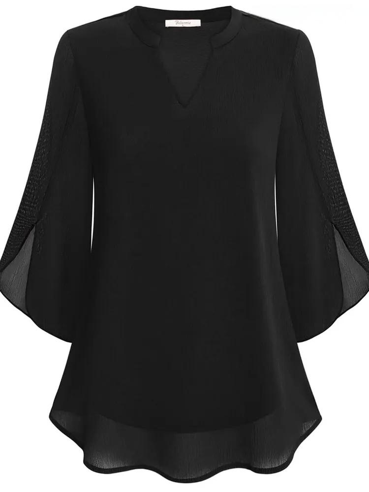 Women's Petal Sleeve Top Loose V-Neck Chiffon Shirt