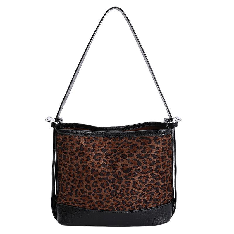 Leopard Print Bag Women's 2025 New Autumn and Winter Niche Light Luxury High-end Shoulder Bag Suede Messenger Bucket Bag