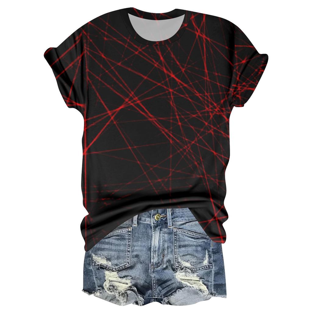 Damen Casual Rundhals Halloween-Print Kurzarm T-Shirt Top