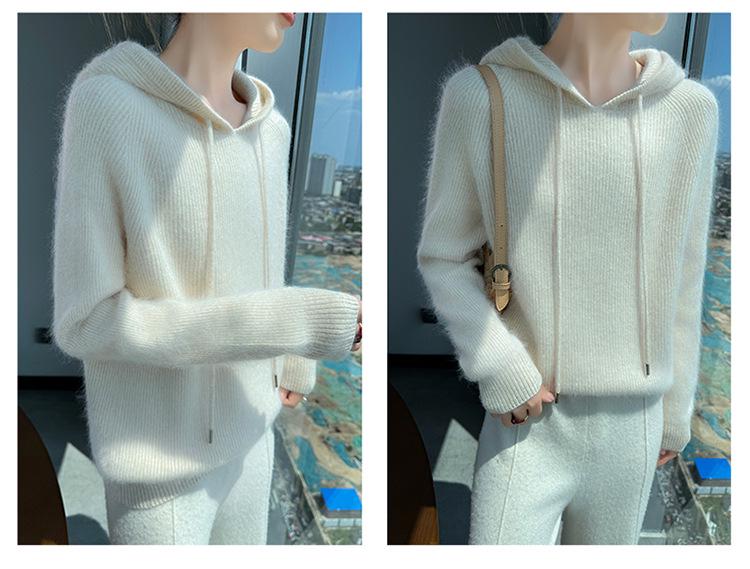 Women's Mink Velvet Hooded Sweater - Autumn/Winter Loose Fit, Slimming Knit Base Layer with Drawstring.
