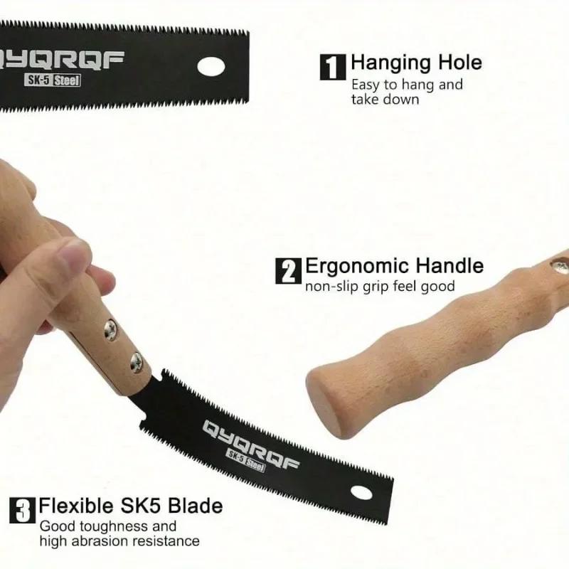 1PC Black Small Hand Saw 6 Inch Japanese Pull Saw with Double Edges 15/17 TPI Flush Cut Saw for Woodworking DIY Projects