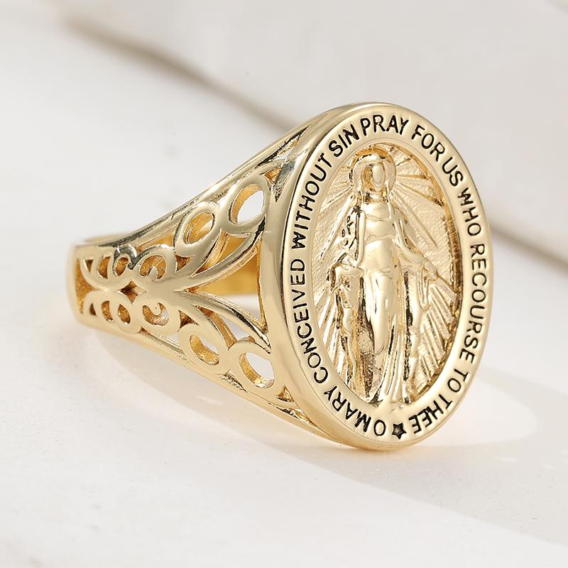 Religiöse Ringe Für Frauen Große Breite Goldene Farbe Fingerringe Vintage Jungfrau Maria Damenringe Vintage Schmuck 10