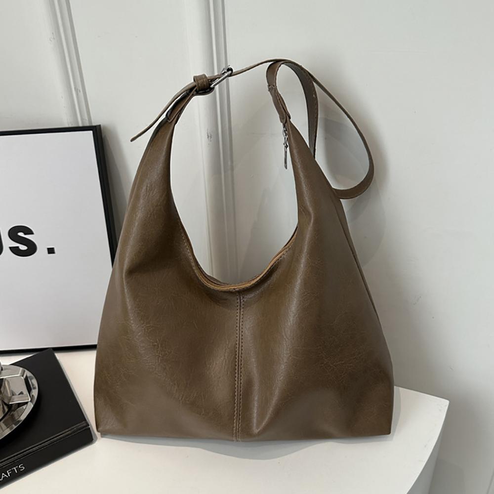 Large Capacity Commuter Retro Solid Color Simple Texture Tote Single Shoulder Underarm Bag for Women.zwq