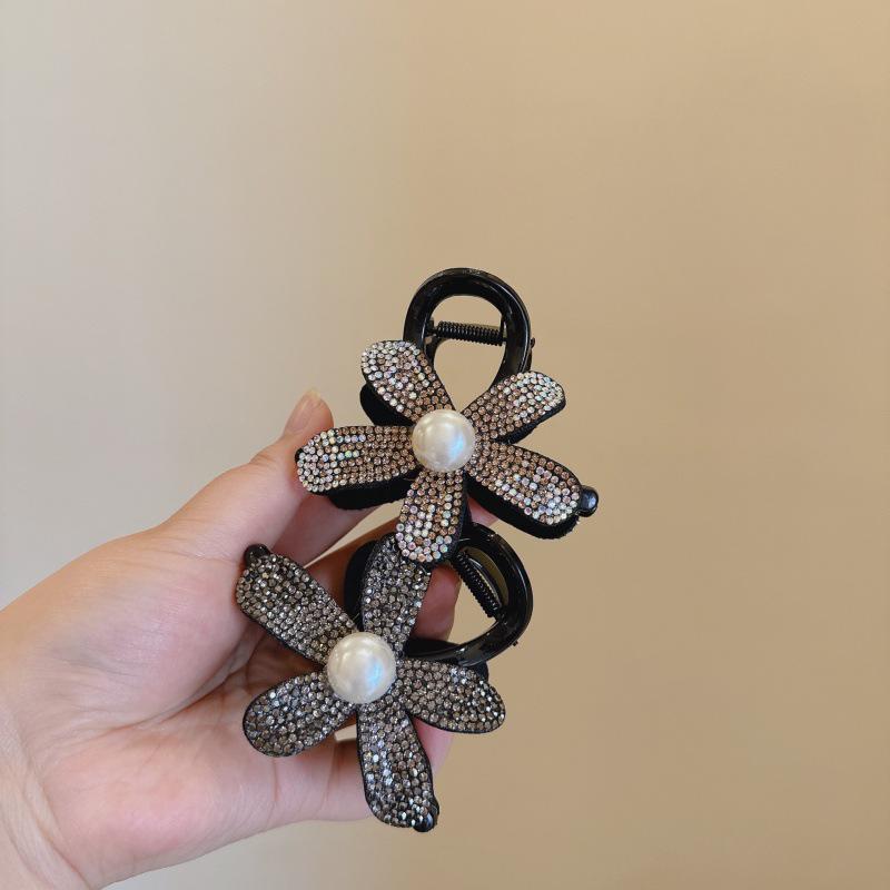 Elegant Rhinestone Flower Claw Clip for Women - High-End Shark Clip for Updo & Half-Up Hairstyles
