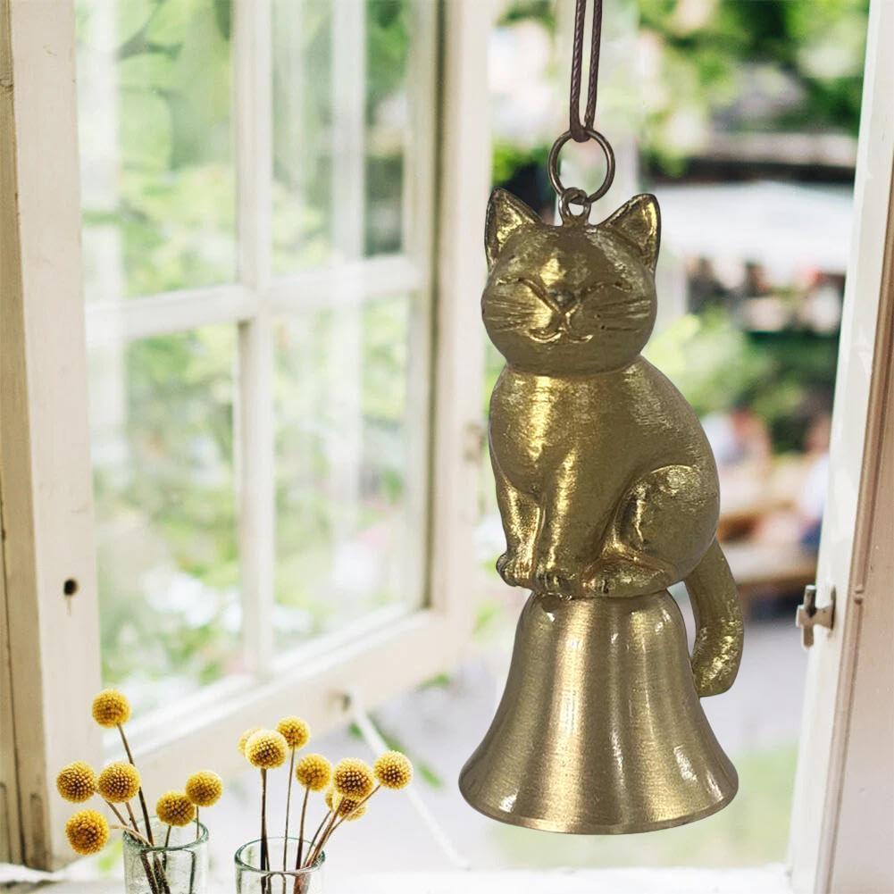 Латунный колокольчик ветра в виде кошки, ручной работы, милый колокольчик ветра в виде кошки, ручная работа, уникальный колокольчик ветра в виде кошки для украшения двери и окна c