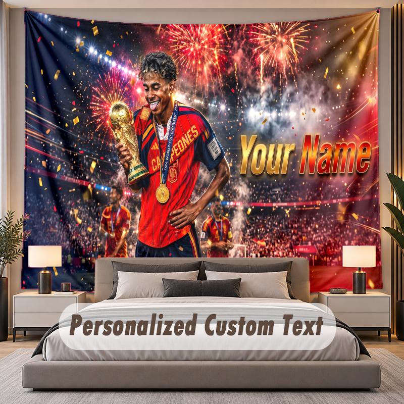 Custom Name Text Tapestry Lamine Yamal Personalized Polyester Wall Tapestry For Bedroom And Room
