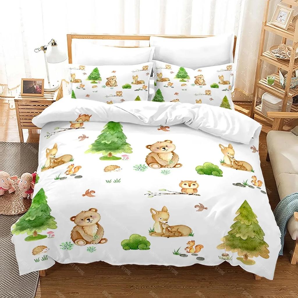 Single_Double Queen King Bedroom Decor Popular Children Cute Animals Bedding Set Cartoon Printed 3d Duvet Cover Set Pillowcase