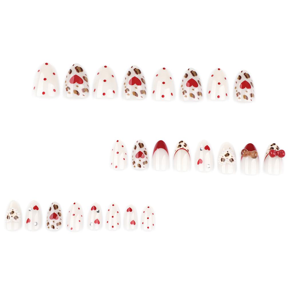 Point diamond three-dimensional bow Japanese style manicure wearing short almond-shaped love wearing nail piece fake nail