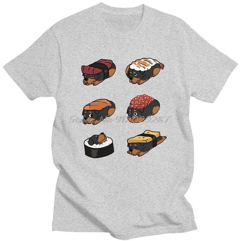 Rolig Rottweiler Sushi Nigiri Herr T-shirt Ren Bomull Tee Toppar Metzgerhund Hundälskare T-shirts Oversized Streetwear T-shirt