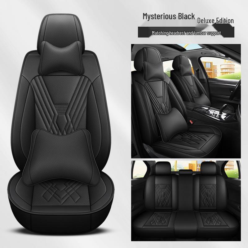 Universal Full Leather Car Seat Covers for All Seasons - Five Seats, Full Coverage with Backrest Cushion