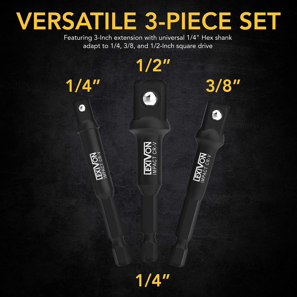 LEXIVON Impact Grade Socket Adapter Set Extension Bits with Holder Compatible with Electric Drills and High Torque Impact Wrenches (9 Pieces), 3", 6",