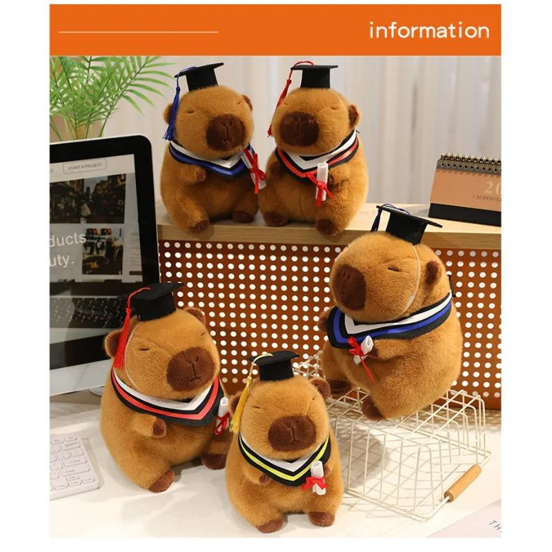 20-25cm Kawaii Graduation Dr.Capybara Plush Toy Cute Christmas Hat Kapibala Soft Doll Boys Girls Child Students Graduation Gift