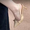 2025 New Pointed Bow French Bag Head Sandals Temperament Beautiful Single Shoes Champagne High Heels Women's Stiletto