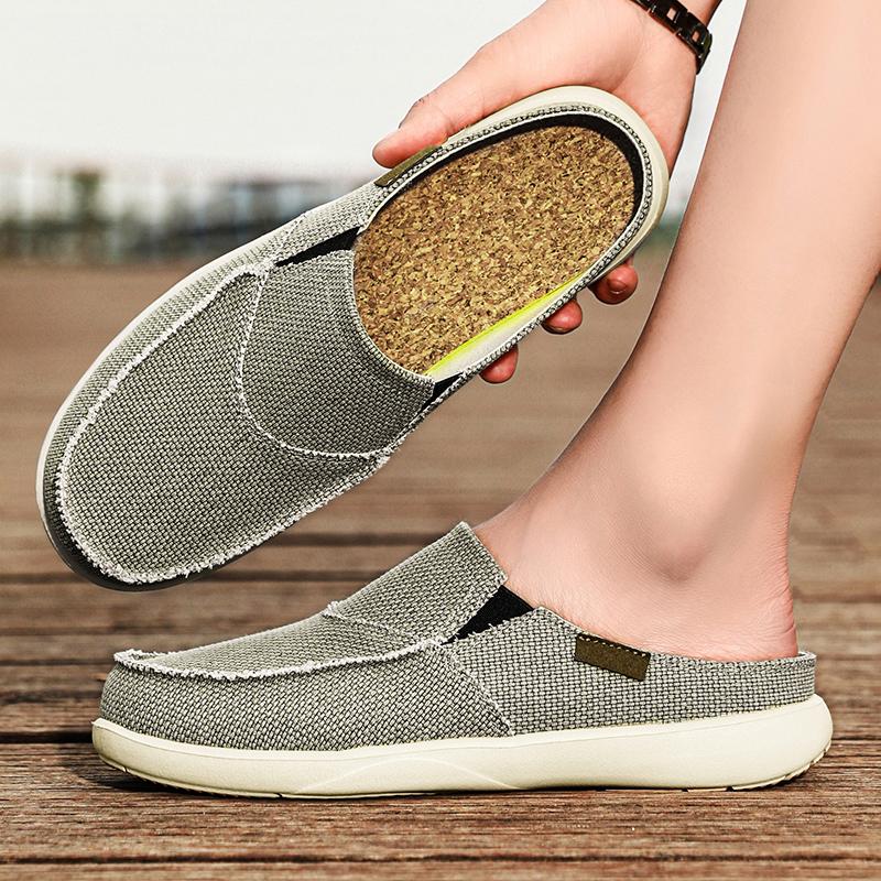 Fashion Summer Men Slippers Classic Outdoor Slip-on Canvas Shoes Men Light Breathable Flat Loafers Soft Indoor Home Casual Slippers 47