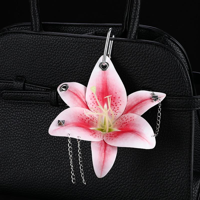 Creative Orchid Lily Simulation Flower Keychain  Backpack Decoration Accessories
