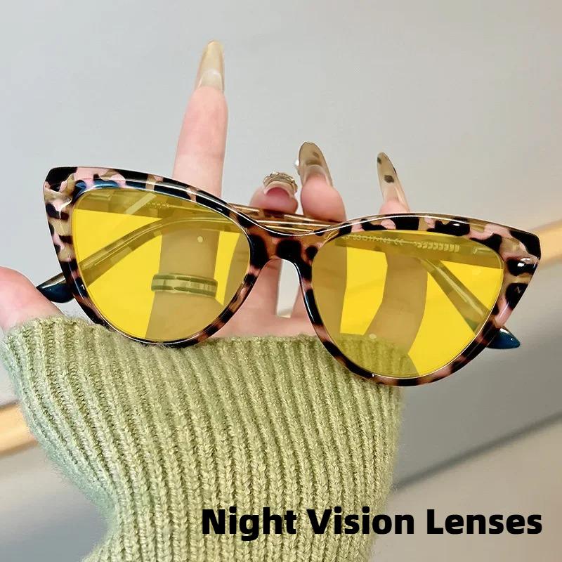 Women's INS Style Red & Orange Lens Blue Light Blocking Glasses Retro Cat-Eye Anti-Glare Night Vision Glasses Gaming Goggles