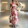 European and American women's 2026 summer halter waist-cinching sleeveless ruffle dress