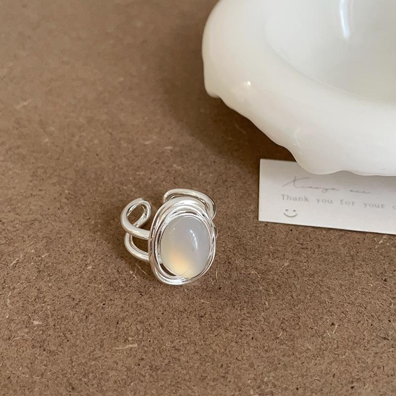 Natural Stone Double-Layer Open Ring Women'S Niche Design Sense Retro Personality Fashion Temperament Versatile Ring Ring
