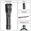 Super Bright Dual light LED Flashlight USB Rechargeable zoomable Torch with Built-in battery Outdoor Fishing Camping Lantern