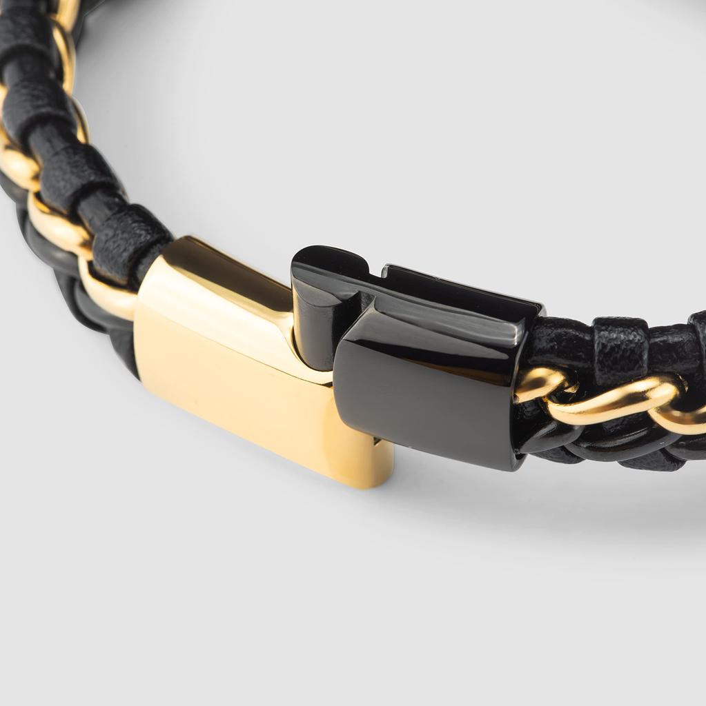 Jewelry 23cm Gold Bracelet Men Gift Box Genuine Leather Braided Cowhide Adjustable Magnetic Clasp Wrap Rope Male Boys Band Magnetic Accessories