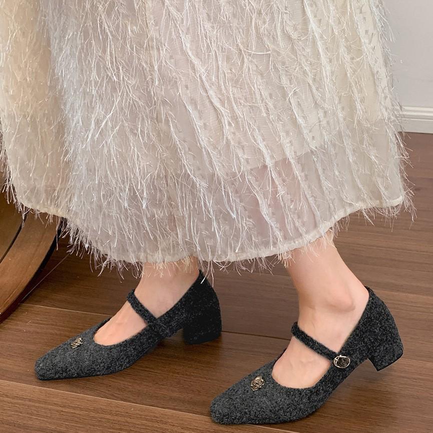 Fashion temperament French retro thick heel light mouth single shoes women's 2025 new spring and autumn skirt velvet Mary Jane shoes