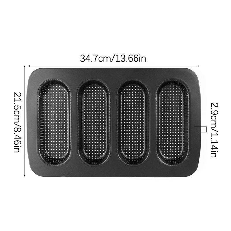 Dot Bun Pan, Perforated Carbon Steel Non-Stick Hotdog Bun Mold Bread Forms Crispy Mini Baguette Sandwich Baking Tray For