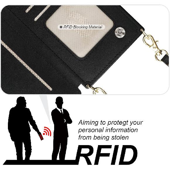 Bocasal Crossbody Wallet Case for iPhone 14 Pro with RFID Blocking Card Slot Holder, Magnetic Flip Folio Purse Case, PU Leather Zipper Handbag with