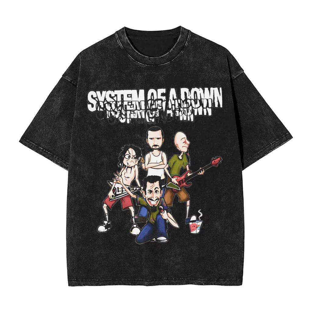 Rock Washed T Shirts Streetwear T-Shirt SYSTEM OF A DOWN SOAD Tee Shirt for Men Women 100% Cotton Harajuku Printed
