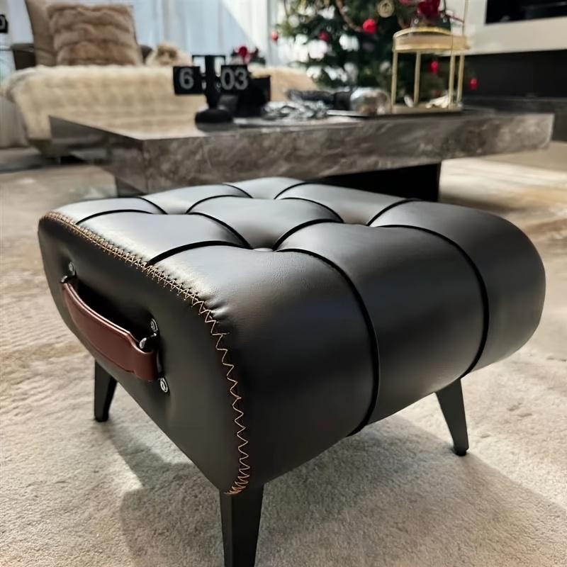 A High-quality Oil-and-wax Leather Low Stool, Footstool, Leather Footrest Stool, Stylish Multifunctional Sofa Side Piece