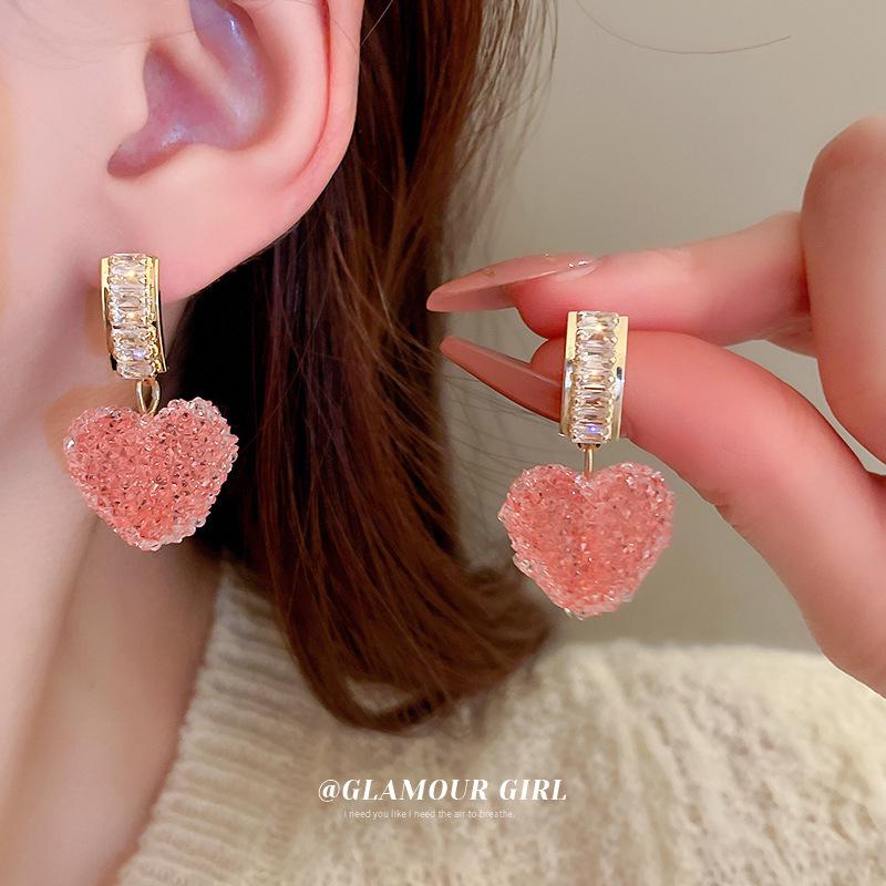 Luxury Zirconia Rhinestone Heart Stud Earrings for Women