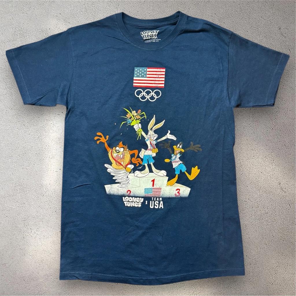 Looney Tunes X Team USA Olympics T- Shirt Mens Medium Navy Blue Bugs Bunny Daffy