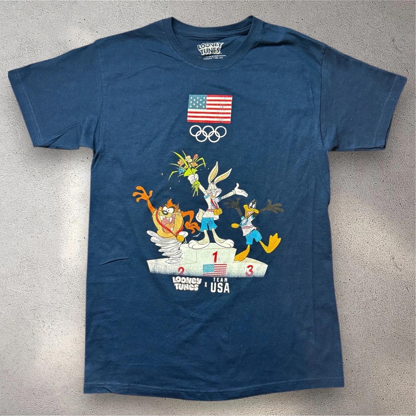 Looney Tunes x Team USA Olympics T- Shirt Mens Medium Navy Blue Bugs Bunny Daffy S