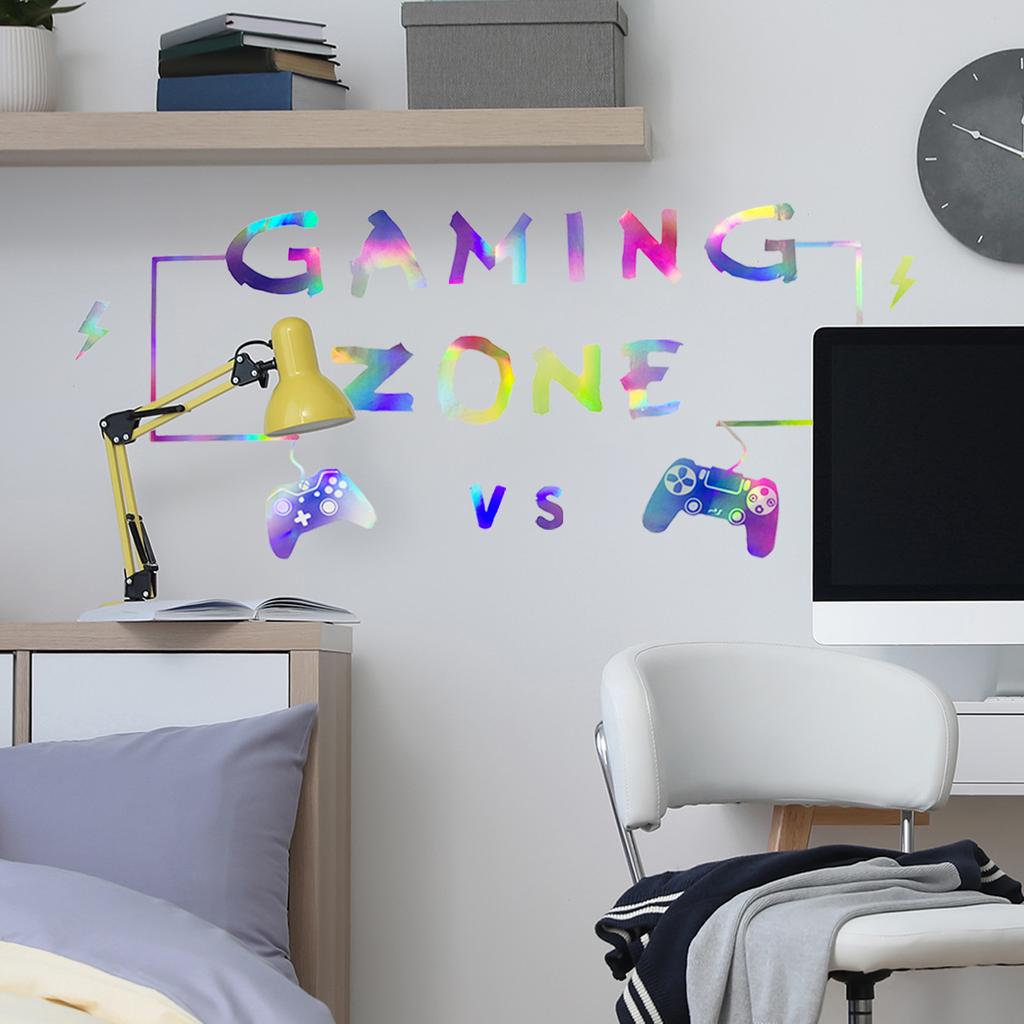 Ls13510 Laser Material Gradual Change Colorful Game English Wall Sticker Viewing Angle Different Pattern Color