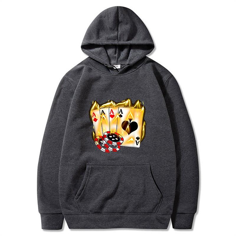 2025 Autumn New Men's Poker Ace Pattern Hoodie - Black Casual Hooded Sport Shirt - Fashion Streetwear - Suitable for Autumn