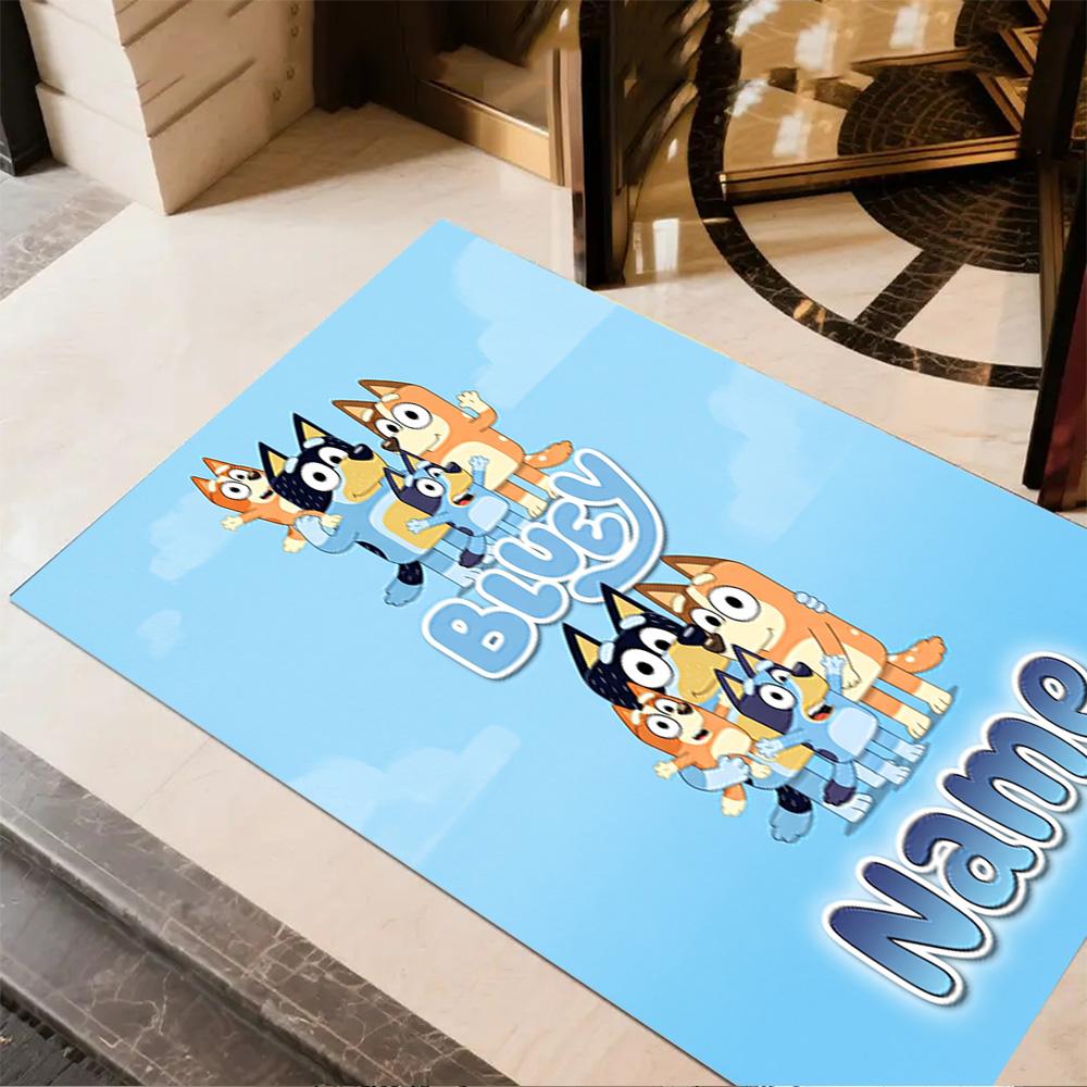 Bluey Family Adventure Customize Text Carpet Suitable for Living Rooms Study room Foyer Kitchen Anti-slip Rug Anime Office Decor