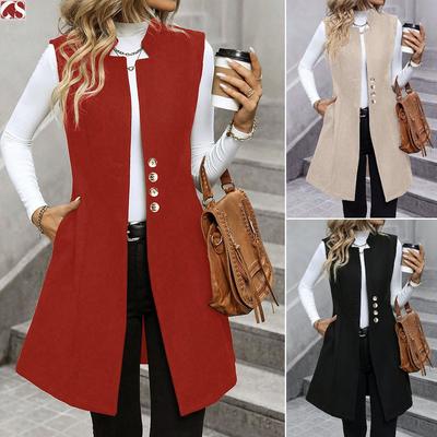 Herfst/Winter Dames Wol Pak Vest, Elegante Mouwloze Bovenkleding