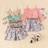 Completo alla moda per bambina Estate Bambini Casual Manica Lunga Bretelle + Gonna Floreale Completo