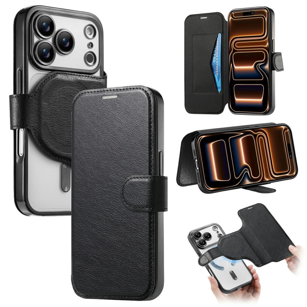 For iPhone 17 Pro Max Case Compatible with MagSafe Detachable Leather Phone Cover with Lens Film