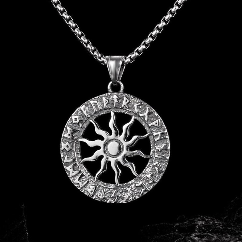 Titanium Steel Retro Sunflower Necklace Personalized Hip Hop Wind and Fire Wheel Pendant