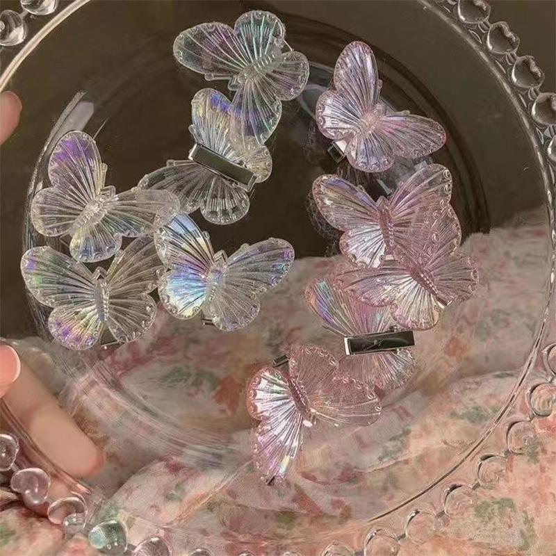 New Gradient Semi Transparent Butterfly Hair Clip Women Simple Fashion Sweet Duckbill Clip for Vacation Hair Accessories
