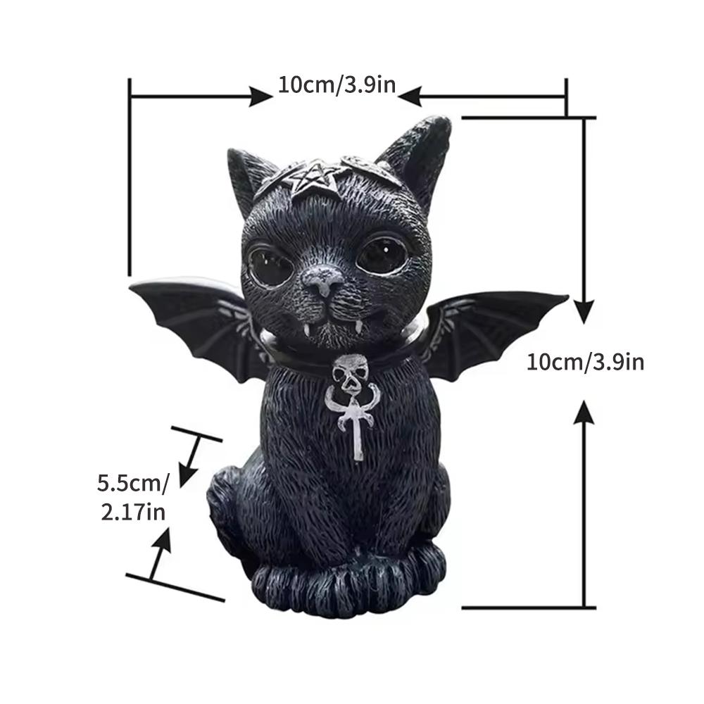 Black Cat Statue Mysterious Cute Cat Witch Cat Figurine Witches Decor Desk Ornament Hand-Painted Sculpture for Halloween 1PC