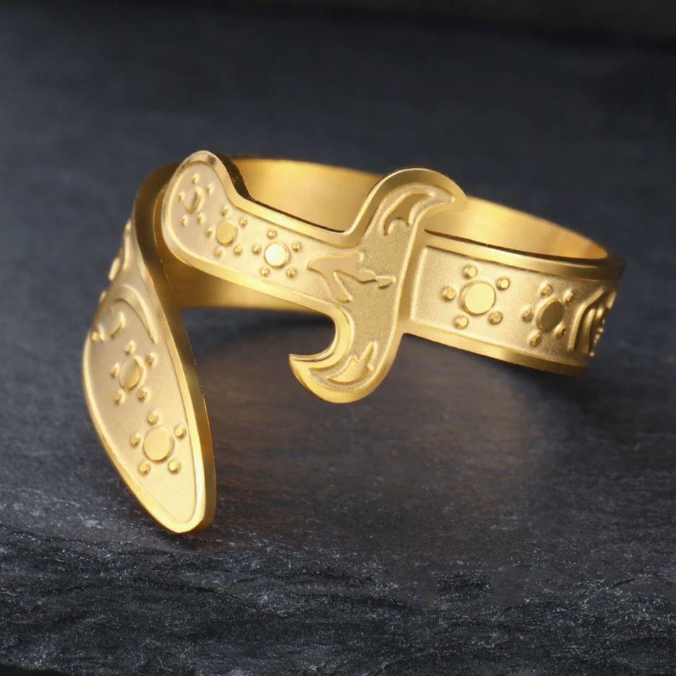 LIKGREAT Shia Zulfiqar Sword Ali Ring for Men Women Stainless Steel Arabic Imam Adjustable Ring Islam Muslim Amulet Jewelry