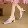 Fashion Women's New Spring and Summer Genuine Leather Sheepskin Rhinestone High-heeled Shoes with Loose Buckle Toe and Mueller Sandals