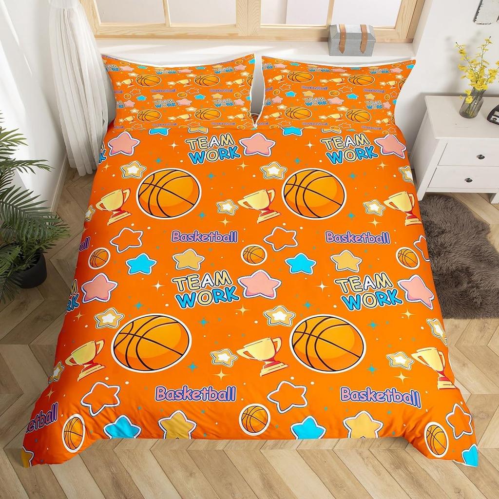 Basketbal Soft Duvet Cover Twin Quen for Young Boys Tens Bedrom Sports Games Beding Set Rustic Farmhouse Woden Board Warm Comforter Cover